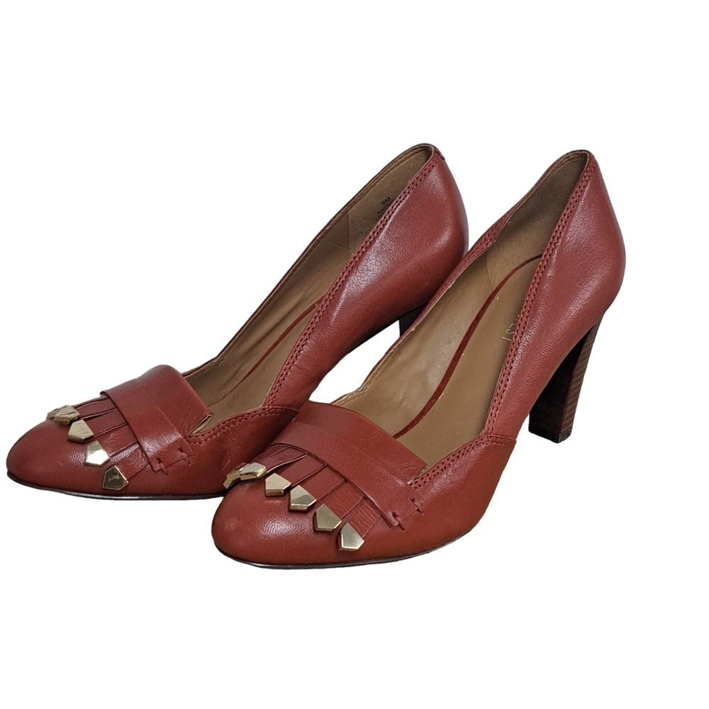 New Nine West Captiva Rust Leather High with gold accents size 8